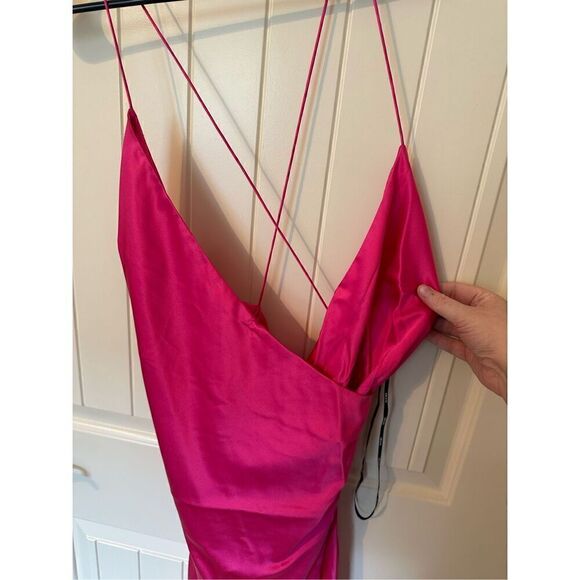 NWT SER.O.YA Retrofete Revolve Emma Pink Silk Slit Midi Dress Size L - Picture 6 of 13